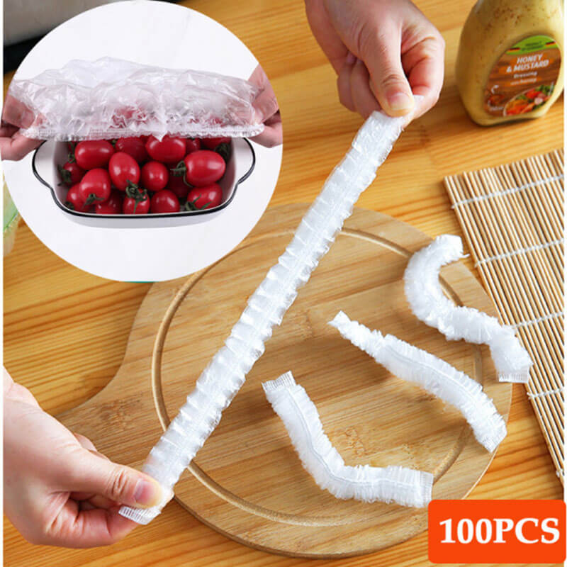 100pcs Disposable Food Cover Plastic Wrap Elastic Food Lids For Fruit Bowls  Cups Caps Storage Kitchen Fresh Keeping Saver Bag